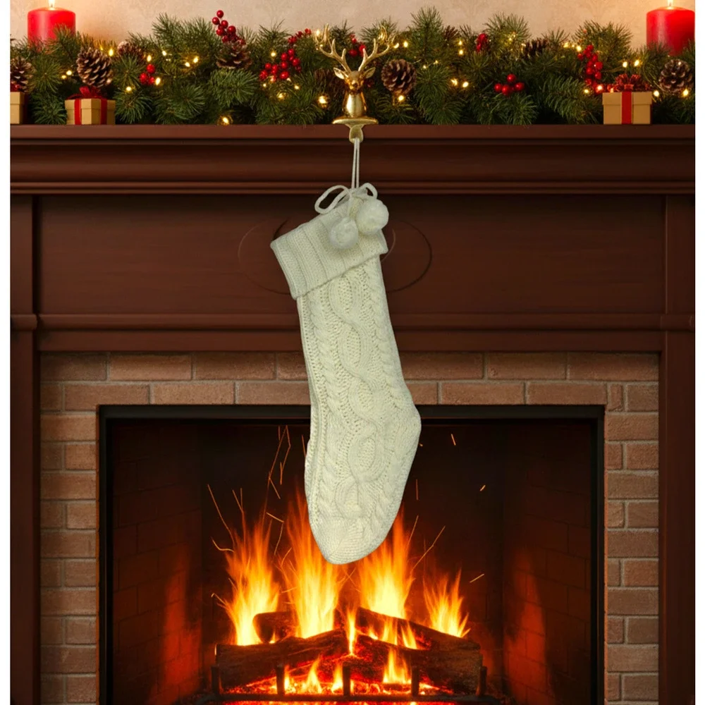NEW Ivory Cable Knit Christmas Stocking Large 24